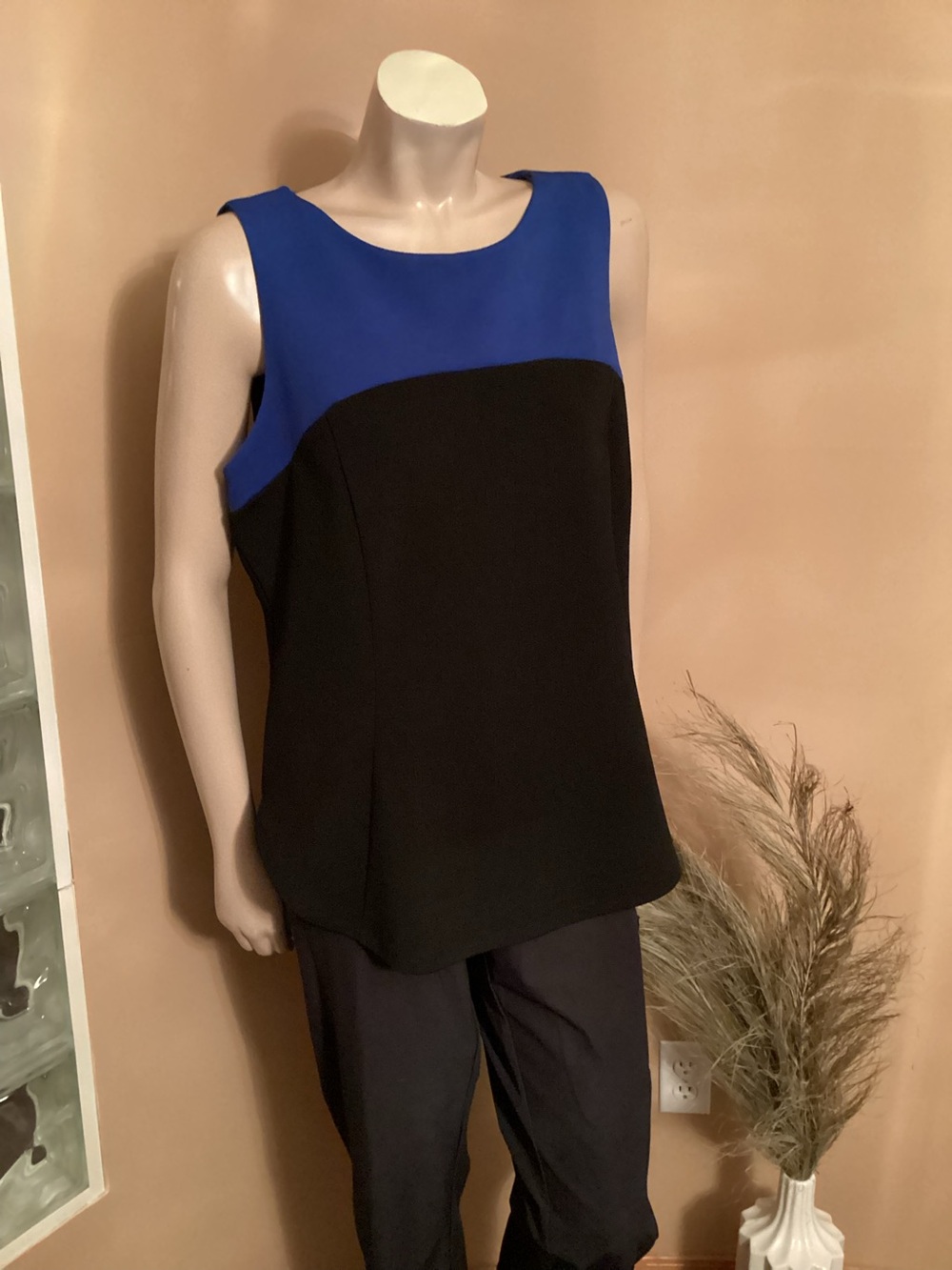 Blue and Black Sleeveless Top